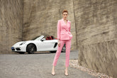 Pink V-neck Double Breasted Pantsuit - FashionByTeresa